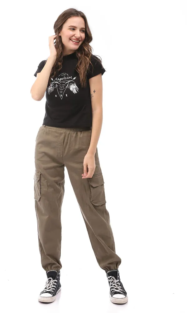 94943 Printed Round Collar Slip On T-Shirt - Black