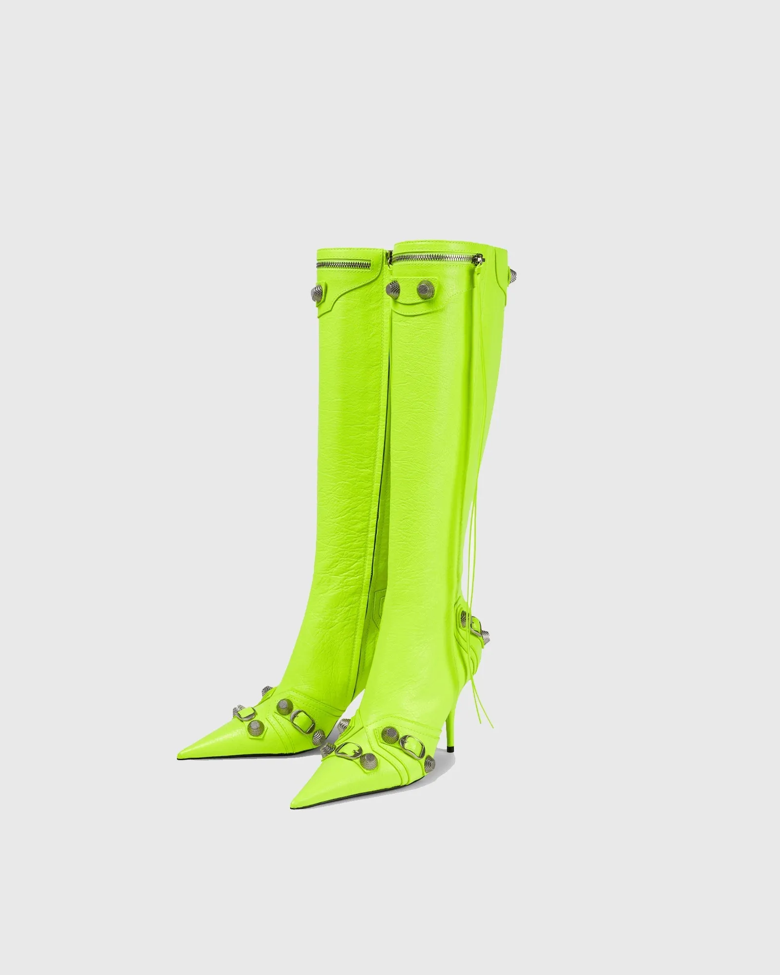 Afra Rivet Embellished Leather Knee High Boots In Green