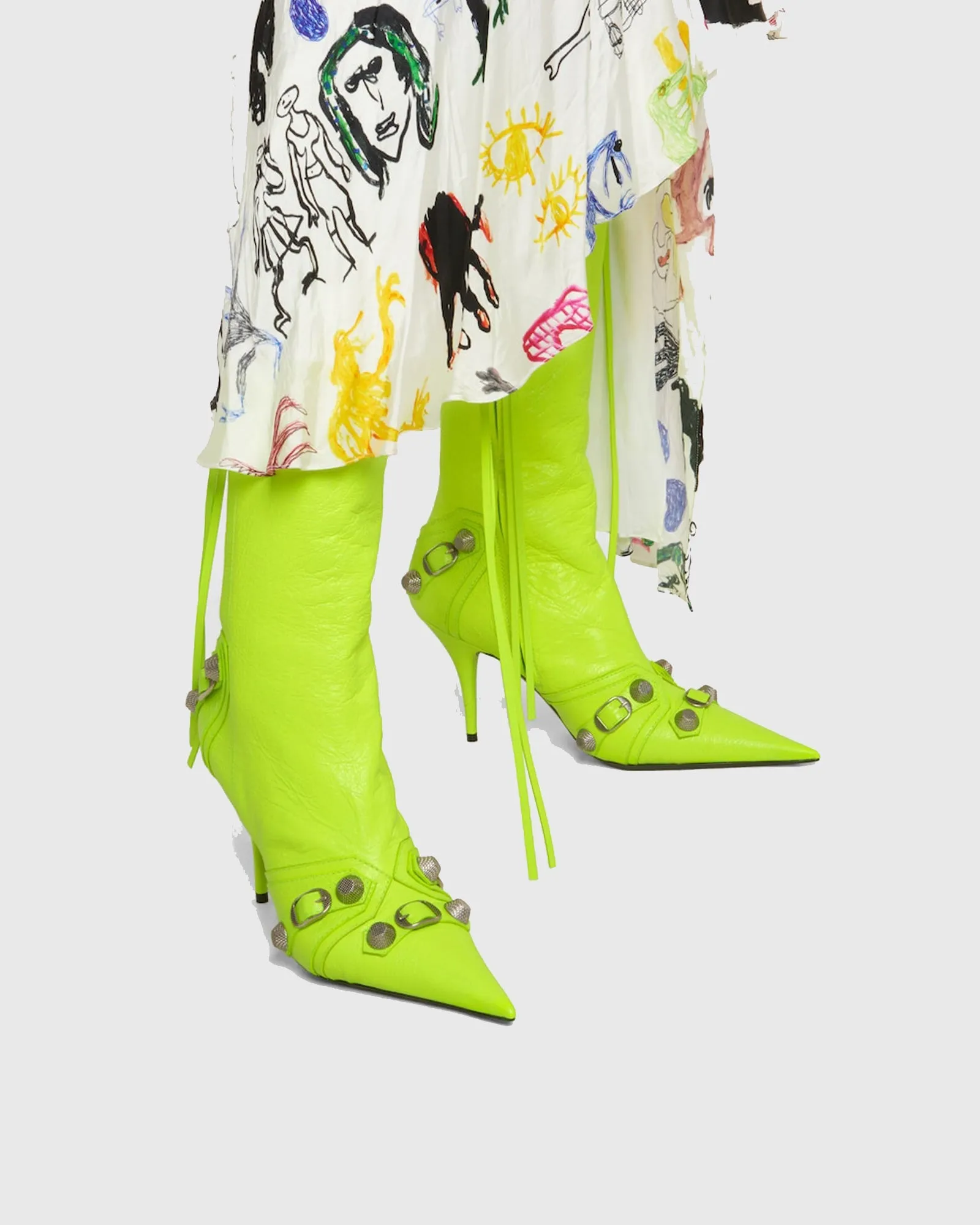 Afra Rivet Embellished Leather Knee High Boots In Green
