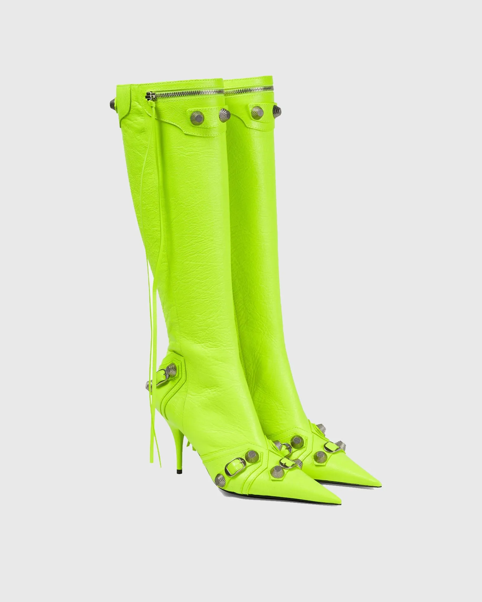 Afra Rivet Embellished Leather Knee High Boots In Green