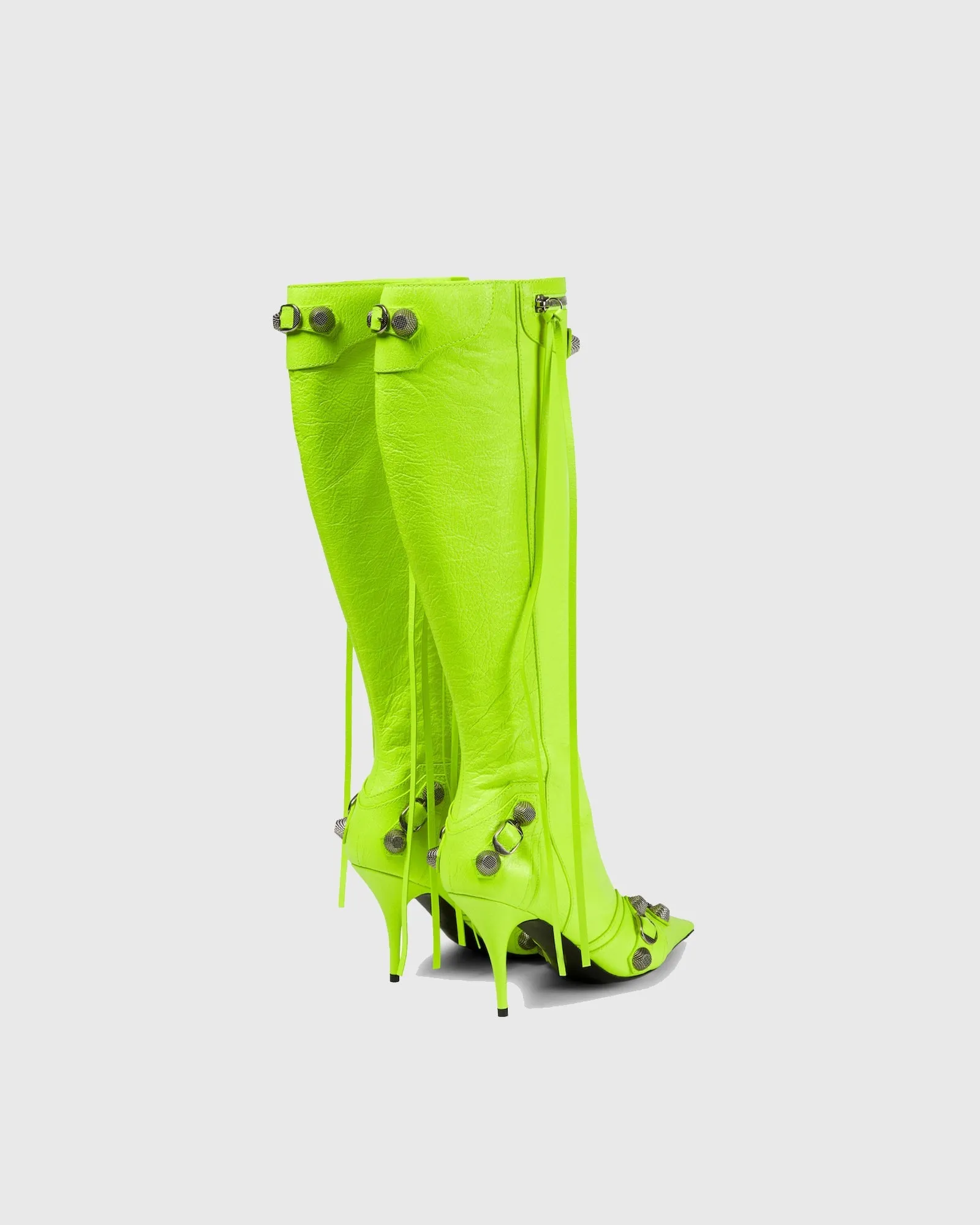 Afra Rivet Embellished Leather Knee High Boots In Green
