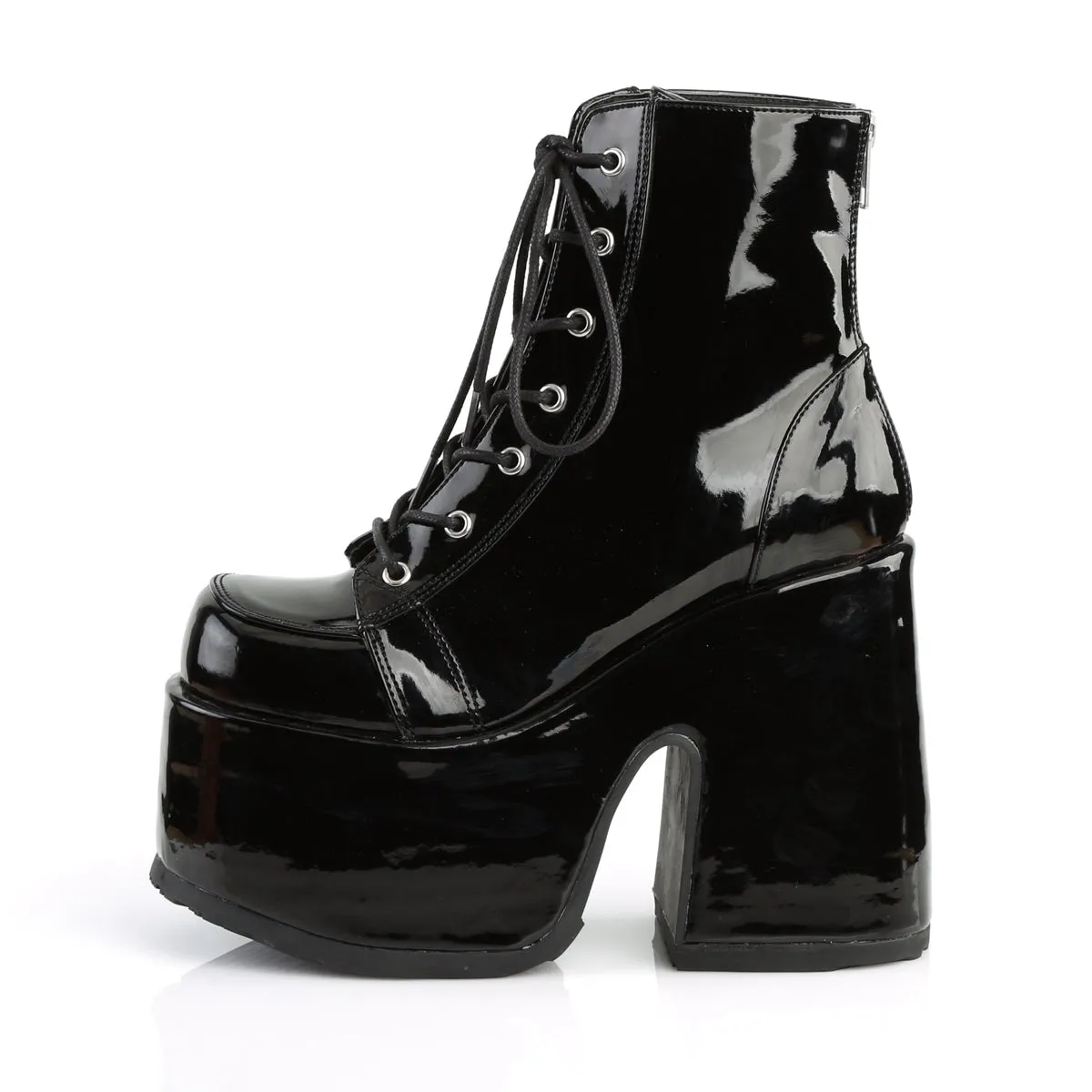 CAMEL-203 DemoniaCult Alternative Footwear Black Patent Platform Ankle Boots