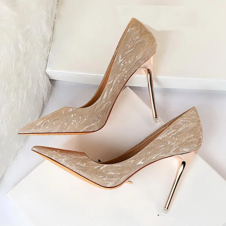 Chicvane Sequined Pointed Toe Stiletto Heel Fashion Style Bridal Shoes