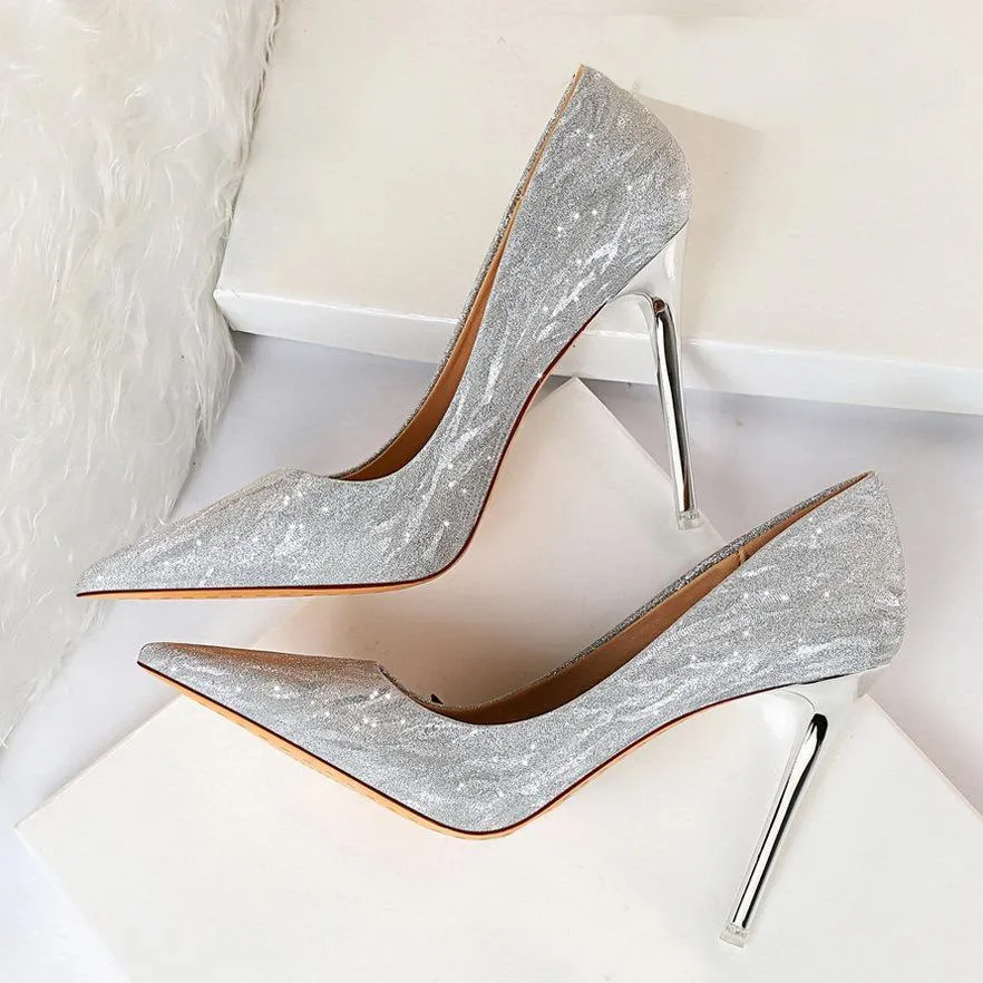 Chicvane Sequined Pointed Toe Stiletto Heel Fashion Style Bridal Shoes
