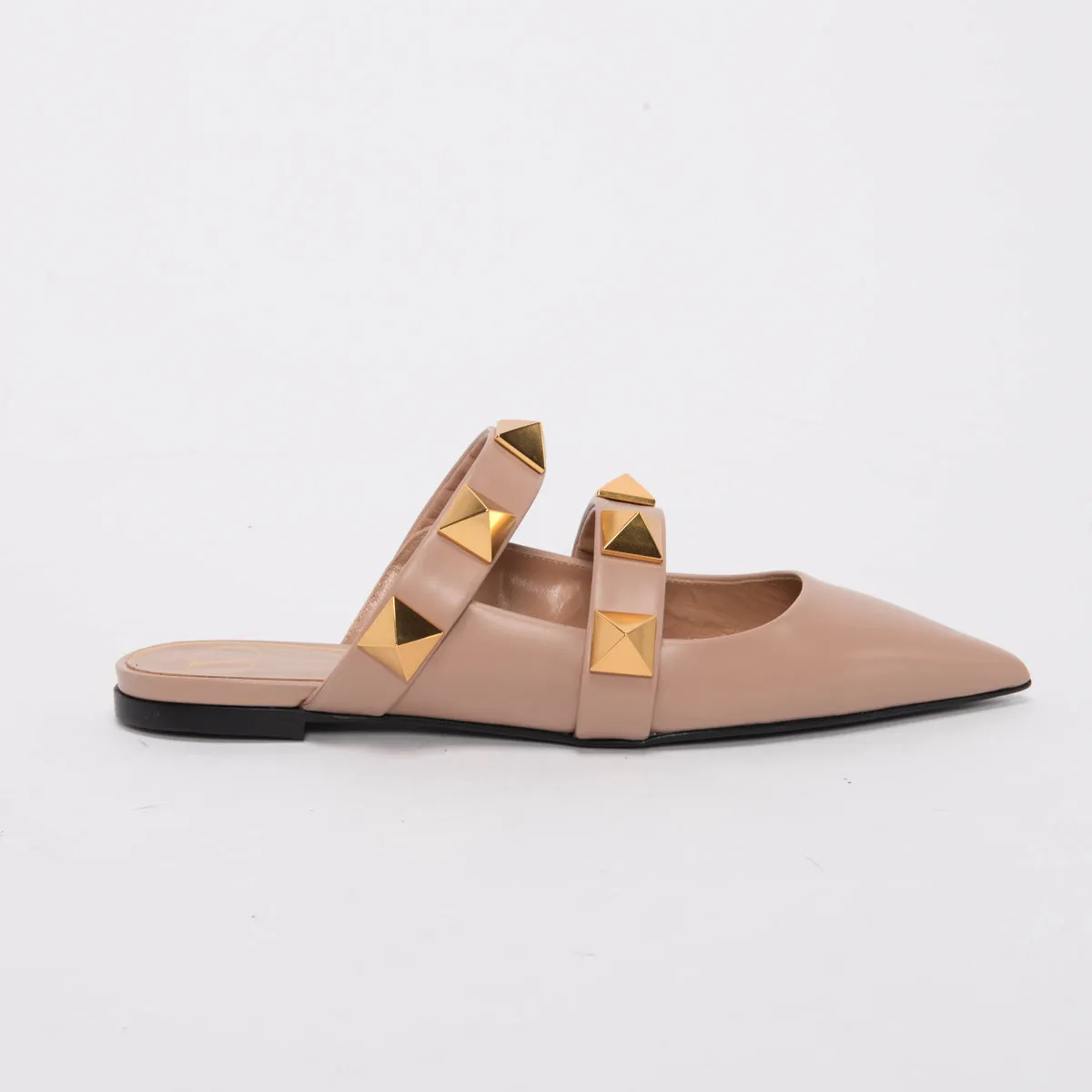 Valentino Rose Cannelle Calfskin Roman Stud Flats 38
