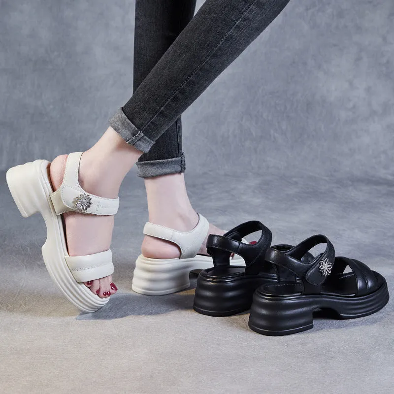 Women Minimalist Soft Leather Low Block Summer Sandals