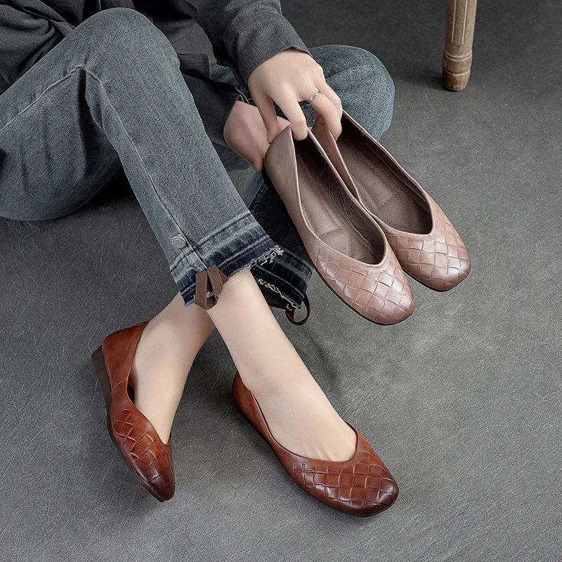 Women Retro Pliad Cowhide Casual Flats