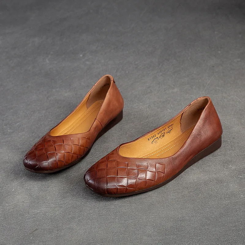 Women Retro Pliad Cowhide Casual Flats