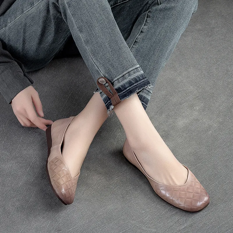 Women Retro Pliad Cowhide Casual Flats