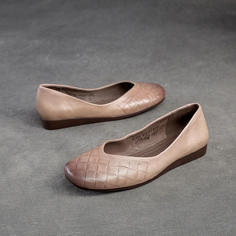Women Retro Pliad Cowhide Casual Flats