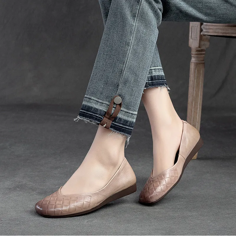 Women Retro Pliad Cowhide Casual Flats